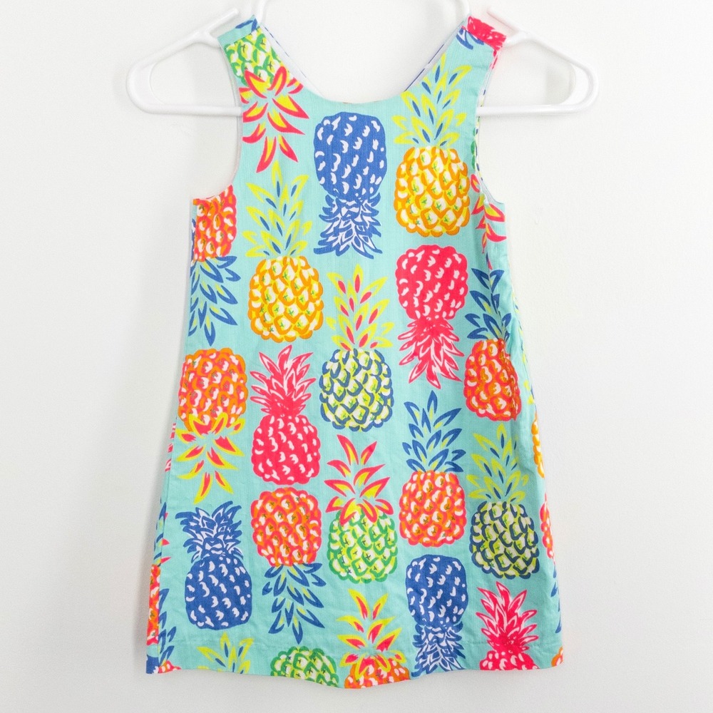 Tommy Bahama Girls Size 5 Aqua Pineapple Print Sleeveless Cotton Shift Dress
